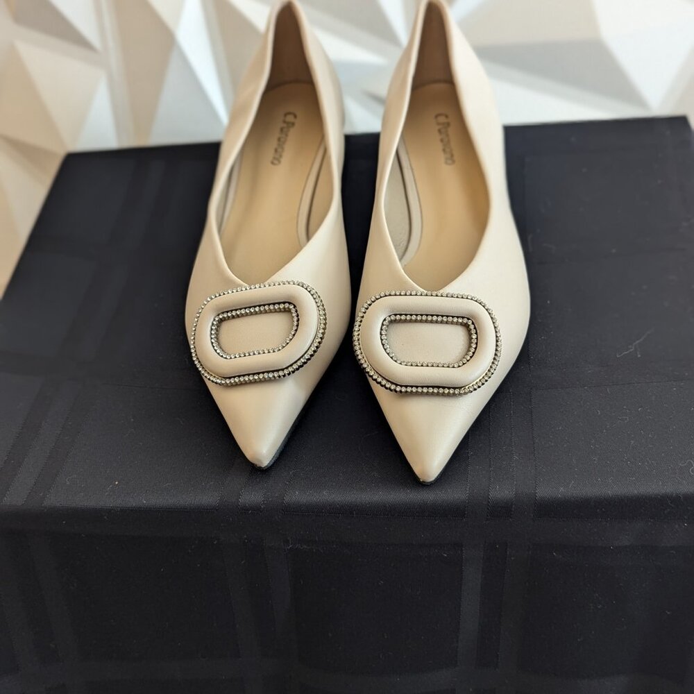 C.Paravano Women’s Pointed Toe Flats Slip on Size 39/US 8.5 White Crystal